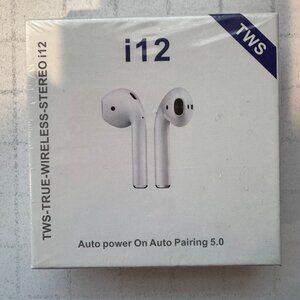 New TWS True Wireless Stereo i12 Earbuds White Auto Pairing 5.0 Auto Power On